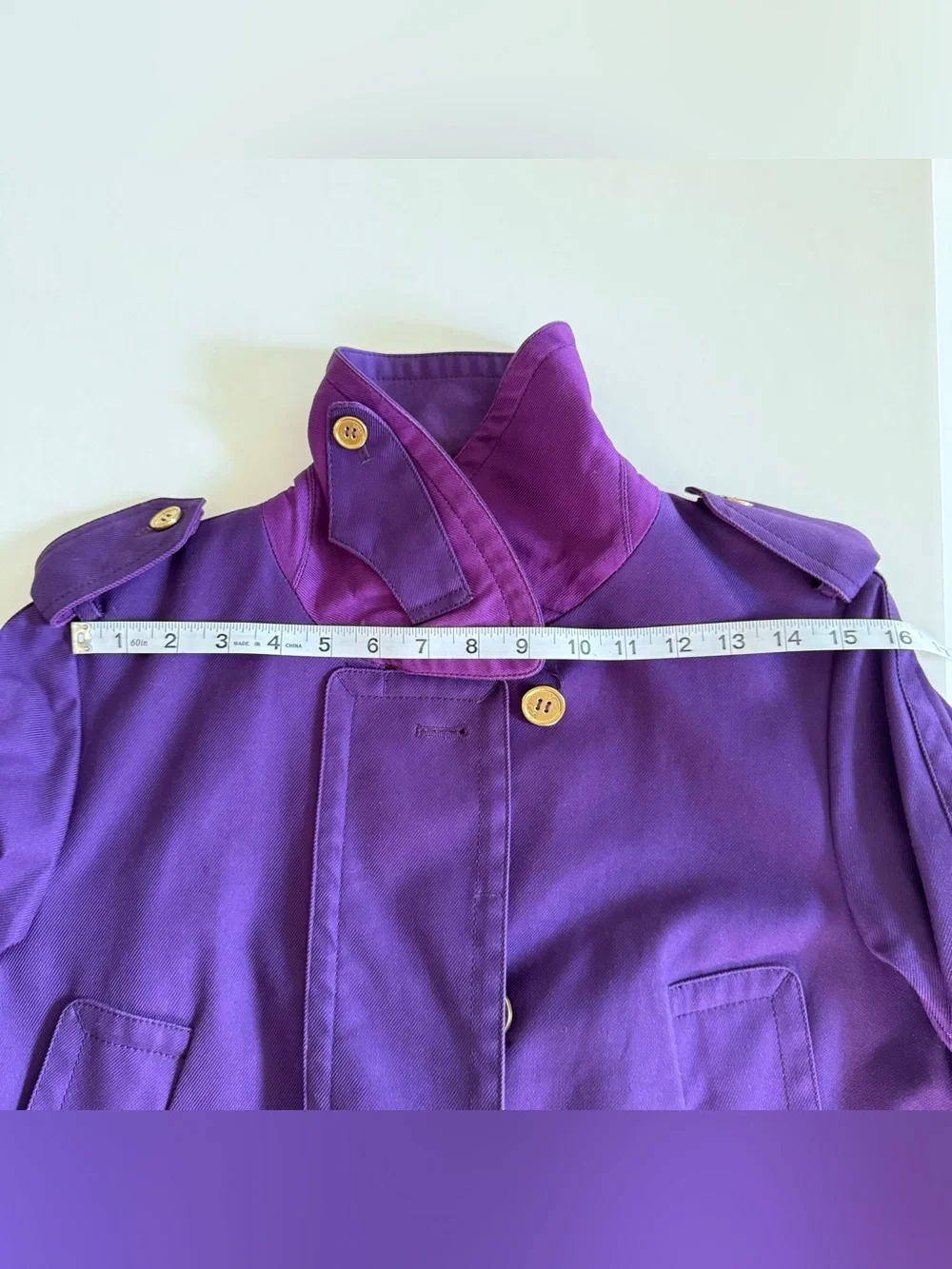 Coach Purple Trench Coat Women's Size Small, Gold Buttons, Logo Print